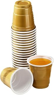30 Pcs 2 oz Plastic Shot Cups Small Shot Glasses Party Beer Serving Cups Wine Tasting Cup Condiment Sauce Cup Food Snacks Containers for Wedding Birthday Golden