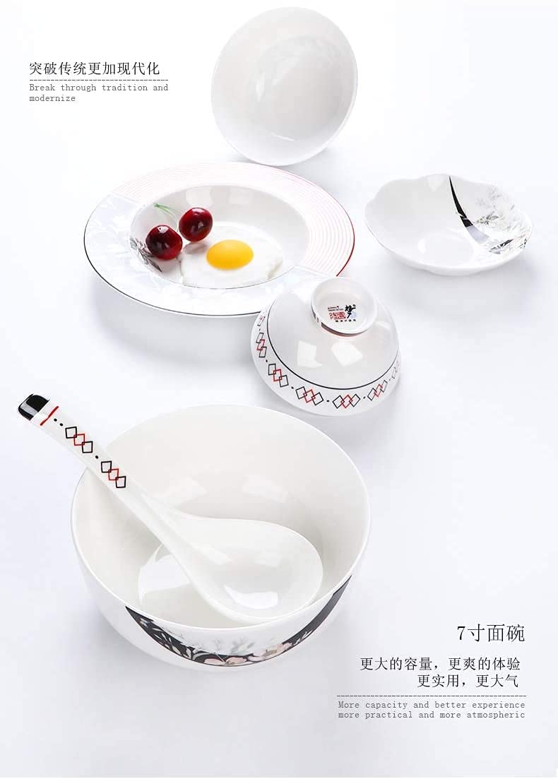 Zestawy obiadowe Zestaw naczyń, styl japoński 50 elementów Porcelana kostna 24K Phnom Penh Luksusowa zastawa stołowa z porcelany kostnej, serwis na 10 osób(