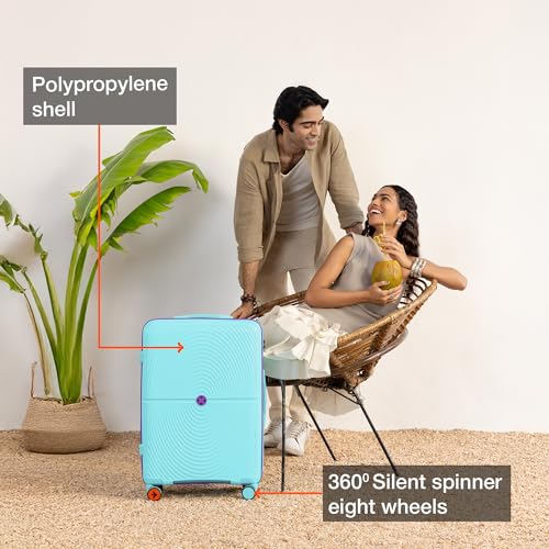 Image of Nasher Miles Bali Hard-Sided Polypropylene Check-in Luggage 28 inch | 75cm | 8 Wheels Large Trolley Bag for Travel | Suitcase (Light Blue)