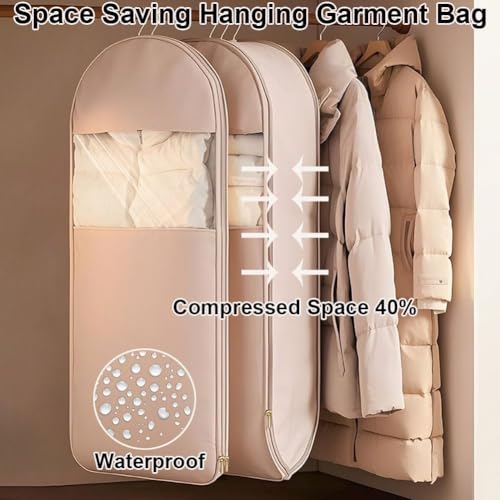 Space Saving Hanging Garment Bag with Self Compression Zipper, 35/43/51" Heavy Duty Garment Bag, Dust-Proof and Wrinkle-Proof Clothes Storage Organizer for Closet Wardrobe (Pink, L)3
