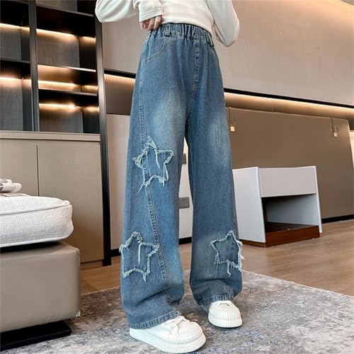 Kids Star Denim Pants Teen Girls Preppy High Waisted Wide Leg Y2K Jeans Youth Soft Loose Fit Vintage Hip Hop Dance Streetwear3