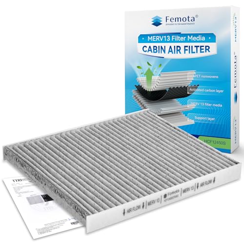 Femota MERV 13 Cabin Air Filter with Activated Carbon CF12450 for Jeep Wrangler(2018-2024) Gladiator(2020-2023); NOT for Diesel Engines; OE: 68301863AA 68565698AA.