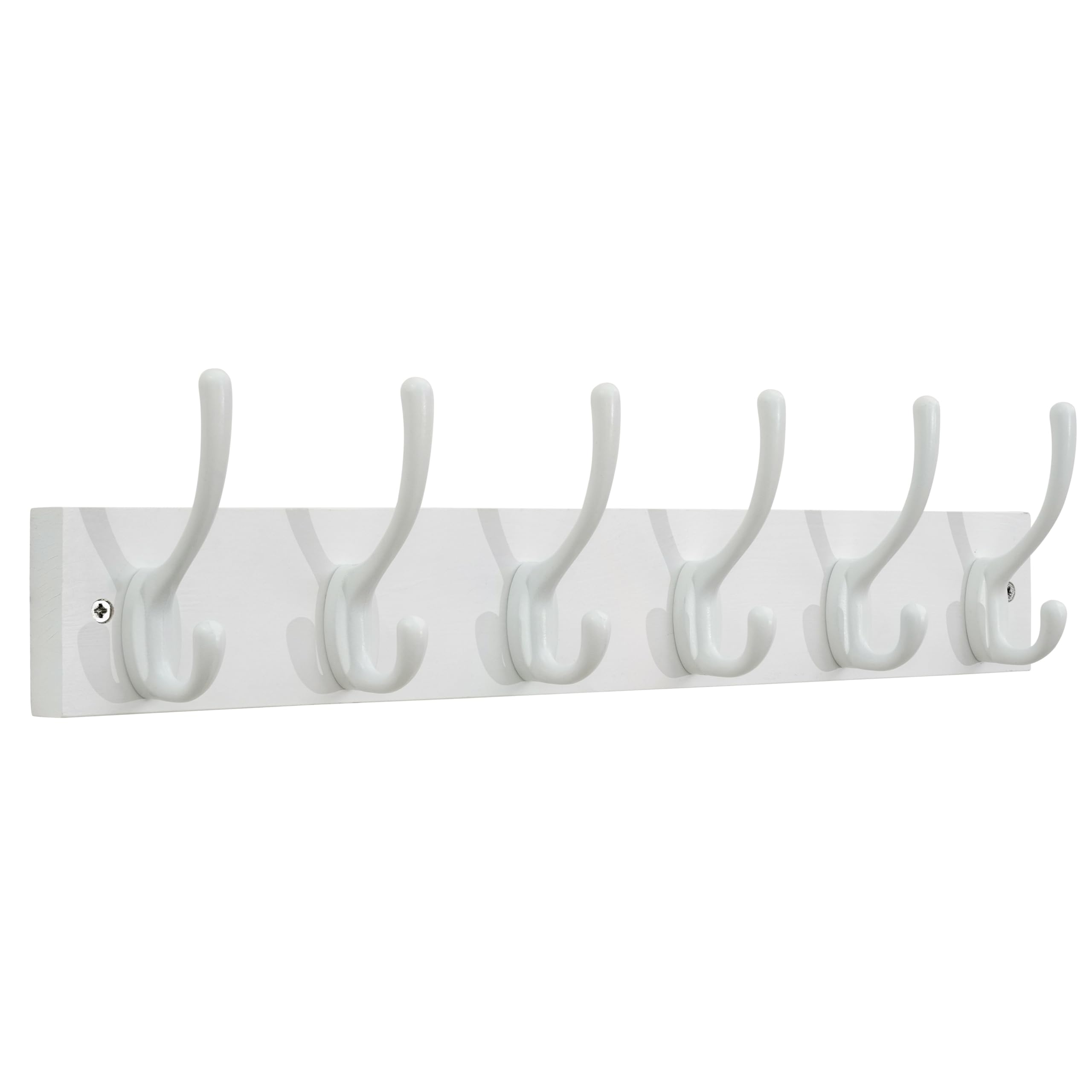 SKOLOO Solid Pine Wood Wall Mounted Coat Hooks, 43.5cm Long, 6-Hook Modern Entryway Organizer with 16" Stud Installation, for Hallway, Bathroom, Kitchen (White Wood & White Hooks)​