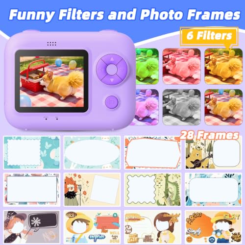 Kids Camera Instant Print with 5 Rolls Print Paper, Instant Camera for Kids with TF Card, 1080P Kids Digital Video Recorder, Gift Toy for Boys Girls (Purple) - Image 4