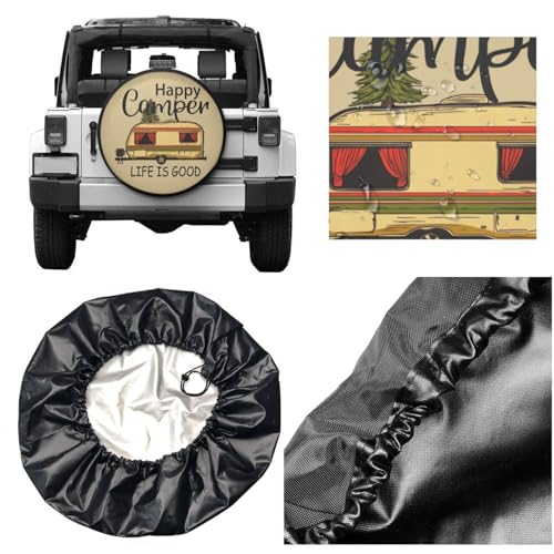 Image of Happy Retro Camper Spare Tire Cover-Cute Funny Waterproof Universal Spare Wheel Tire Covers Fit for Rv SUV Truck Camper Travel Trailer Accessories,14 inch