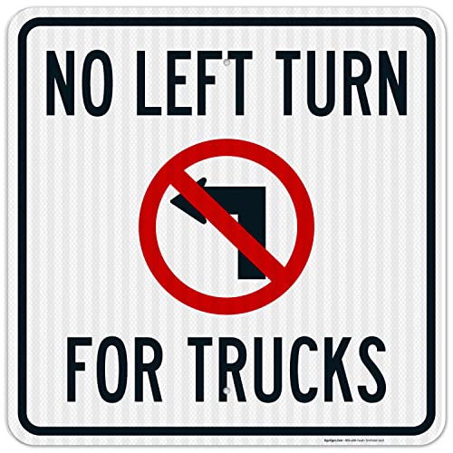 No Left Turn For Trucks With Left Arrow Sign, 24x24 Inches, 3M EGP Reflective.080 Aluminum, Fade Resistant, Made in USA by Sigo Signs