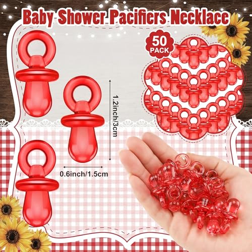 Image of Thyle 51 Pcs BBQ Themed Baby Shower Game BBQ Pacifier Hunt Sign and 50 Acrylic Pacifiers for Baby Shower Decorations Gender Reveal Table Centerpiece Pregnancy Party Supplies