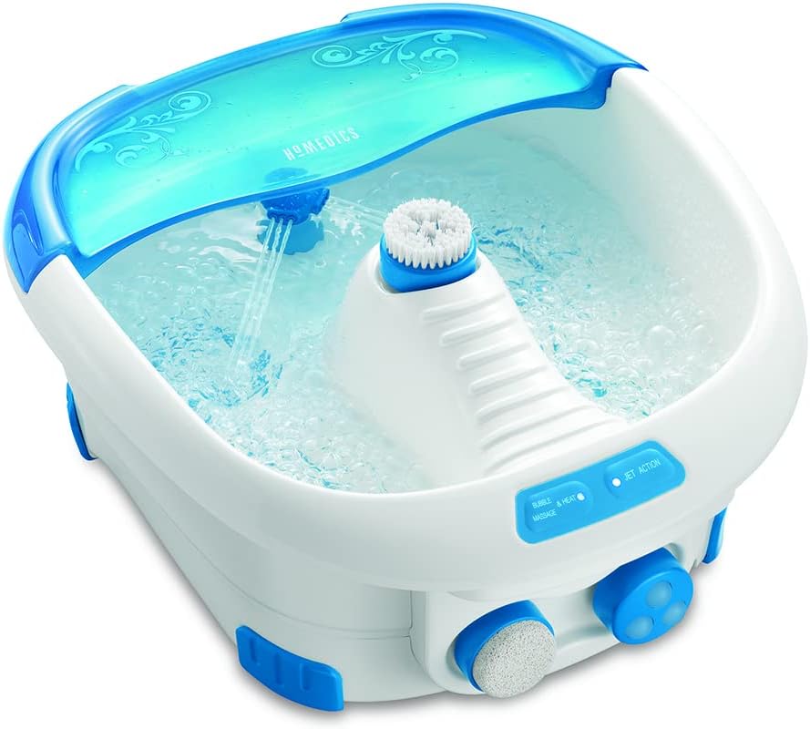 HoMedics Heated Foot Spa, Foot Bath with Invigorating Bubbles and 6 Hydrotherapy Jets, Spinning Pedicure Center with 3 Attachments