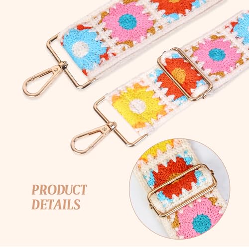 Image of Embroidery Flower Purse Strap Replacement Adjustable 2in Wide Crossbody Shoulder Strap for Handbags Women Crochet Bag Strap