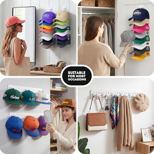 2 Pack Hat Organizer for Baseball Caps, Detachable DIY Hat Rack for Wall Hat Holder Hold up to 22 Hats, Baseball Cap Organizer Cap Holder Hat Hangers for Wall Closet Door Bedroom (C-White) - image 5