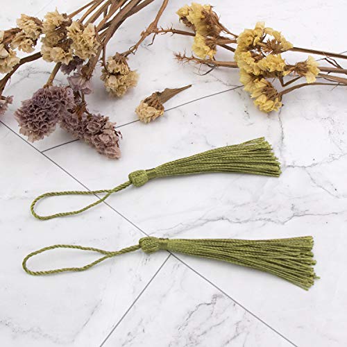 Image of VAPKER 100 Pieces Olive Color 13cm /5-Inch Silky Handmade Soft Tassels Floss Bookmark Tassels with 2-Inch Cord Loop for Jewelry Making, DIY Projects, Bookmarks
