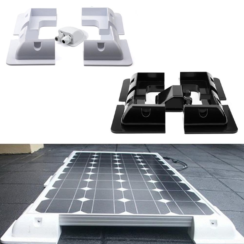 Lot de 5 supports de panneau sans perçage en ABS résistant aux UV pour camping-cars, bateaux et caravanes avec 4 coins et boîte de câble Noir