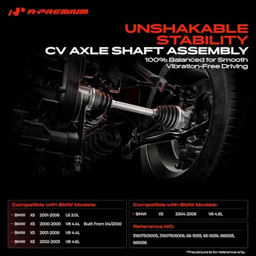A-Premium Pair (2) Front CV Axle Shaft Assembly Compatible with BMW X5 E53 2000 2001 2002 2003 2004 2005 2006, 3.0L 4.4L 4.6L 4.8L, Driver and Passenger Side, Replace# 31607505005, 31607505006 by A-Premium - Image 2