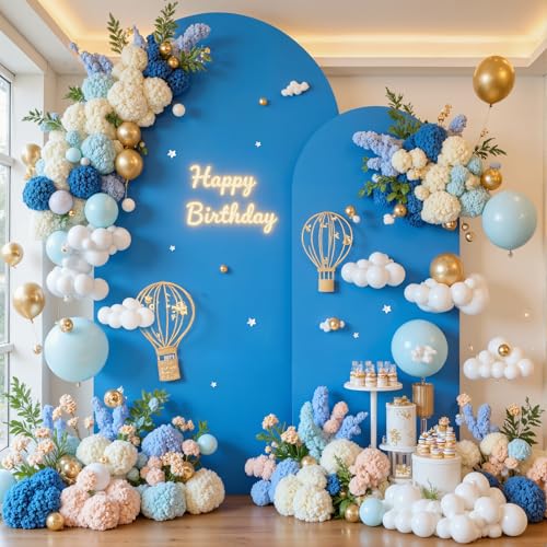 Image of Baby Blue and Royal Blue Photo Arch Backdrop Cover Set of 2 for Baby Shower Boy Party 7.2ft and 6ft Arch Covers Stretchy Backdrop Spandex Birthday Arch Stand Covers for Wedding Banquet Background