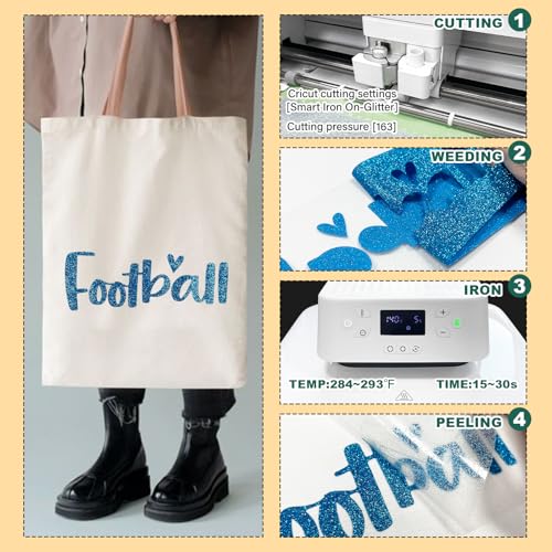 Image of Yiwloer Blue Glitter HTV Heat Transfer Vinyl, 12 inch x 5ft lron on Vinyl, for T-Shirt Ironing, Vinyl HTV Easy to Cut and Weed, The Best Choice for DIY Creativity