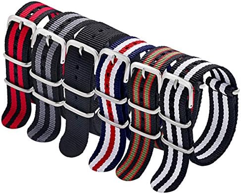 Carty 6 Pack Military Nylon Straps 20mm watch strap nylon Nylon Watch Bands 11"(Black+Black/Red+Black/Red/Green+Blue/White/Red+Black/Grey+Black/White)