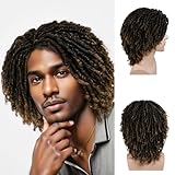 GNIMEGIL T1B/27 Short Dreadlocks Wigs for Men Medium Length Afro Hairstyle Fake Dreads Wig with Bangs in Synthetic Hair Braided Wigs Locs Fluffy 14 inch