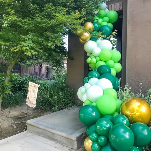 Image of Green and Gold Balloons, 60 PCS 12 Inches Dark Light Green Balloons Metallic Chrome Gold Confetti Balloon White Latex Ballons for Birthday Jungle Safari Theme Decorations