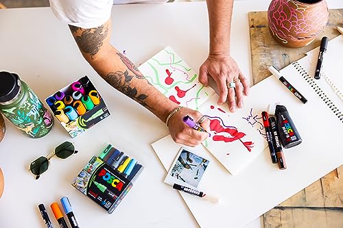 Image of posca Markers Set, 8 Medium Paint Markers 5M - Mono Tone - White, Ivory, Silver, Grey, Navy Blue, Black