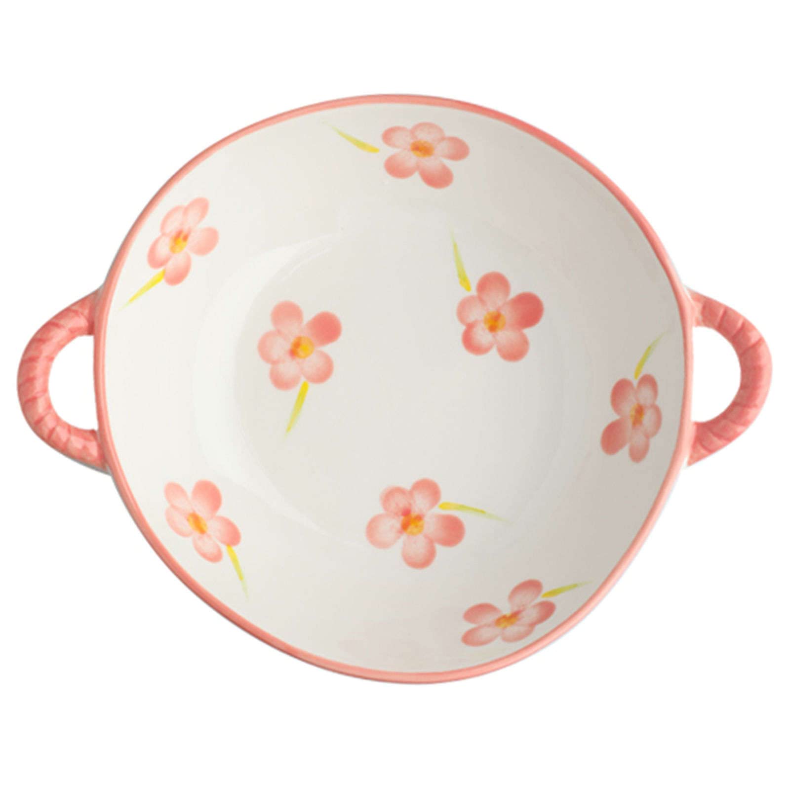 Miska do sałatek, miski do zupy, ceramiczna miska z uchwytem, ceramiczna miska ramen, miseczki pho, duża miska do zupy, nadaje się do kuchenki mikrofalowej, miska na makaron Udon - różowa krata, 24 x