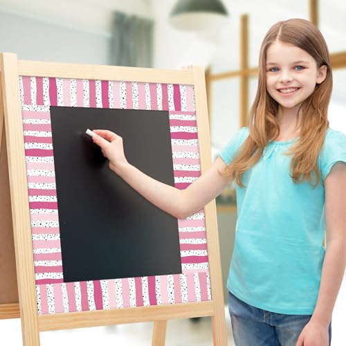 Image of Whaline 32.8ft Classroom Bulletin Board Borders Gradient Pink Color Stripe Polka Dot Die-Cut Rolled Border Trim for Teacher Chalkboard Wall Decoration