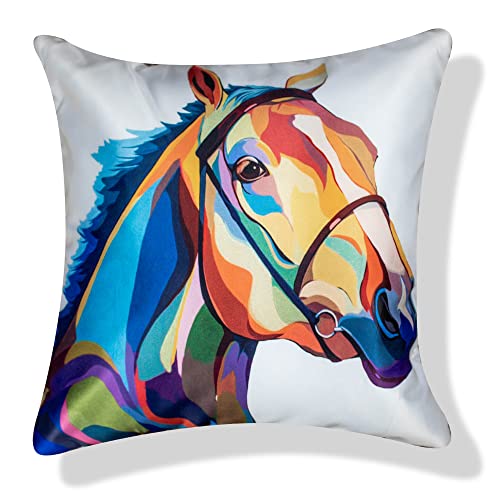 Image of Decorative Satin Sofa Cushion Covers Set of 5, 24 Inch x 24 Inch, Sofa Pillow Cover, Ethnic Festive, Multicolor, Animal Design, Zipper Closure (Herds, 24X24 Inches)
