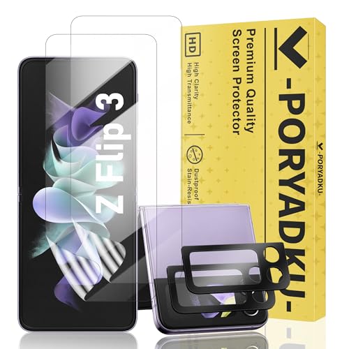 WILLONE 2+2 Pack for Samsung Galaxy Z Flip 3 Screen Protector (6.70 inches) with Camera Lens Protector Case Friendly Soft Film Fingerprint Unlock HD Clear