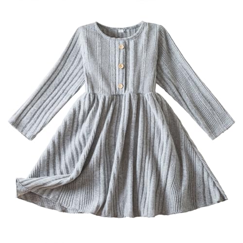 NNJXD Vintage Girl Knit Dress Princess Party Long Sleeves Twirly Winter Autumn Dresses