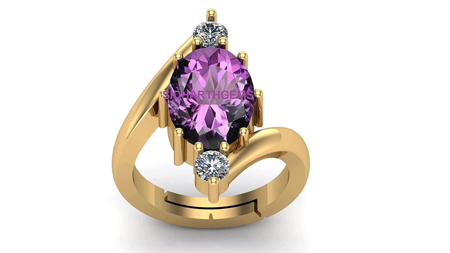 14.25 Ratti 13.00 Carat Amethyst Ring Katela Ring Original Certified Natural Amethyst Stone Ring Astrological Birthstone Gold Plated Adjustable Ring Size 16-28 for Men and Women,s