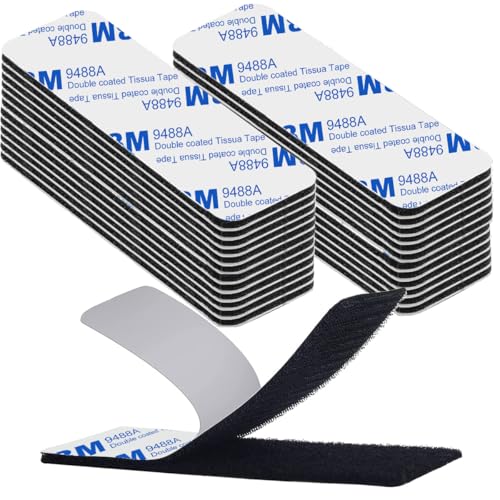Scratch Autocollant Double Face, Bande Agrippantes Adhésives Extra Fort 20 pièces Rectangle Adhésif Double Face Noir Puissant Réutilisable 3 x 10cm