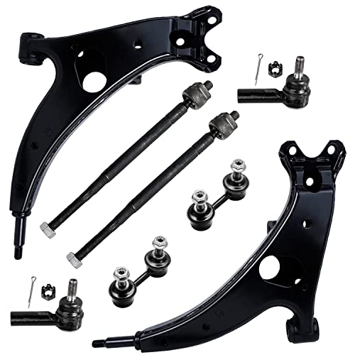 Image of Detroit Axle - 8pc Front End Control Arms Kit for Toyota RAV4 96-00, Lower Control Arms Tie Rod Ends Sway Bar End Links 1996 1997 1998 1999 2000 Replacement