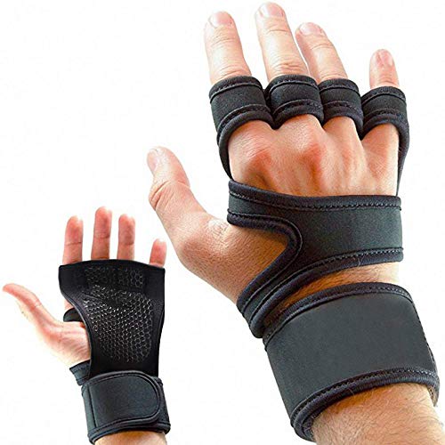 ellostar Gym Exercise Gloves Weightlifting Powerlifting Gloves Sport Fitness Fingerless with Wrist Support - Silicone Anti-Slip Padding with Adjustable Strong Grip