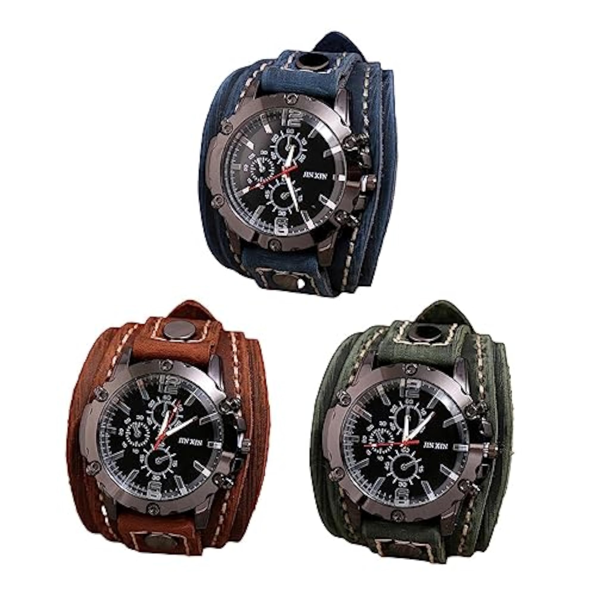 Punk Vintage Wrist Watch Wide PU Leather Belt Strap