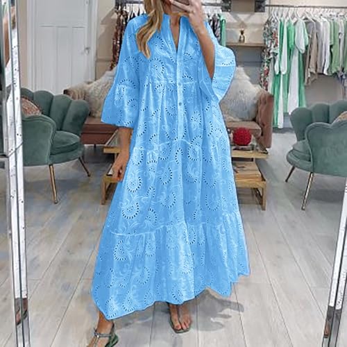 Robe d'été bohème longue légère à œillets et col cordon ajustable - 3