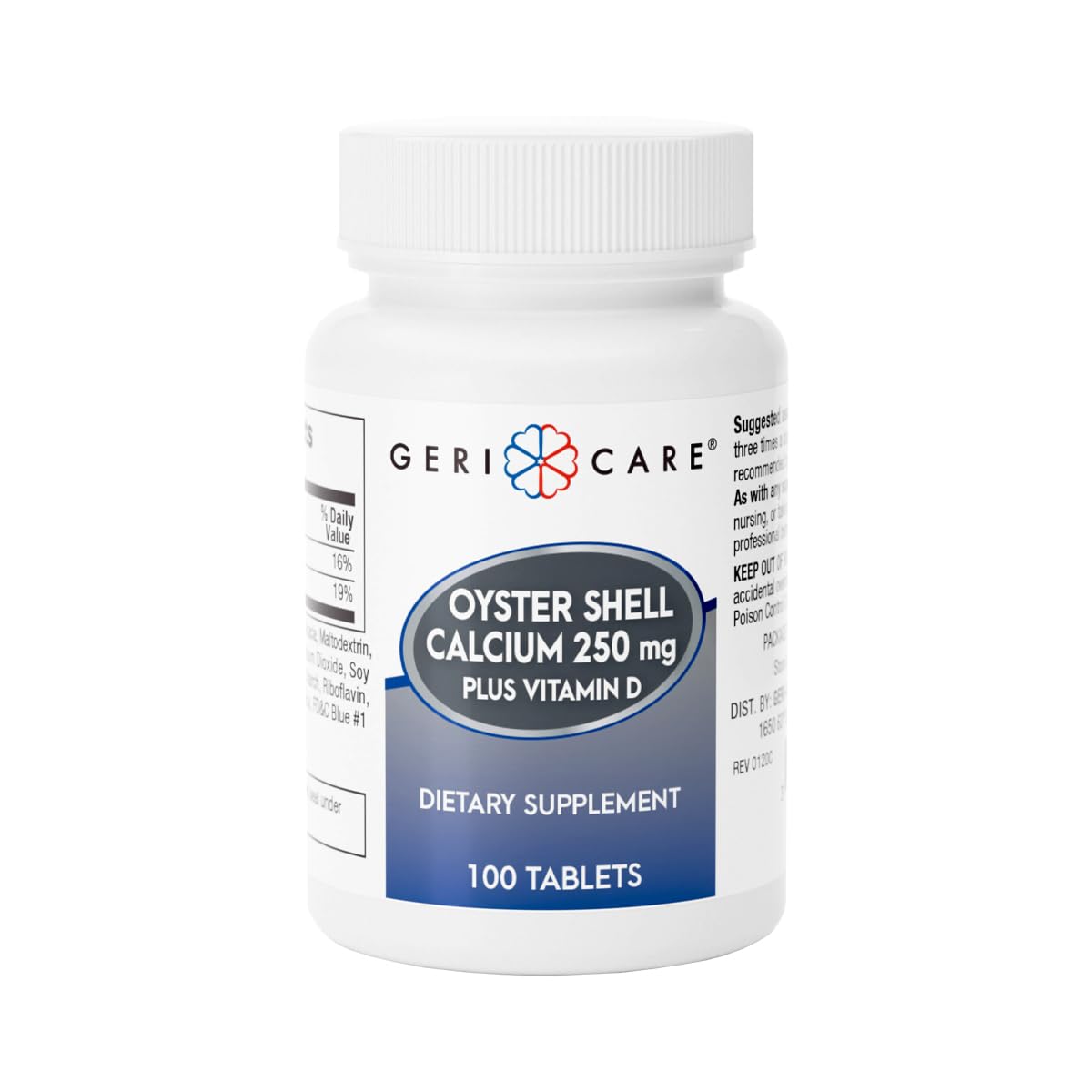 Gericare Oyster Shell Calcium 250mg, Vitamin D 125IU Tablets, Bone Health Nutritional Supplement, 100 Count (Pack of 1)