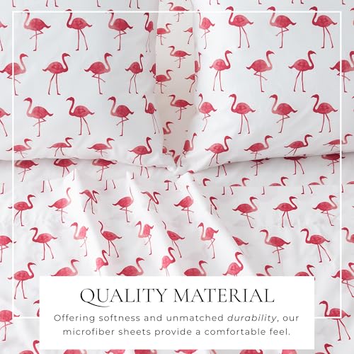 Image of Great Bay Home Queen Coastal Microfiber Sheet Set - 4-Piece Nautical-Printed, Ultra-Soft Sheets - Beach-Themed Bedding Sheets & Pillowcases (Flamingo)