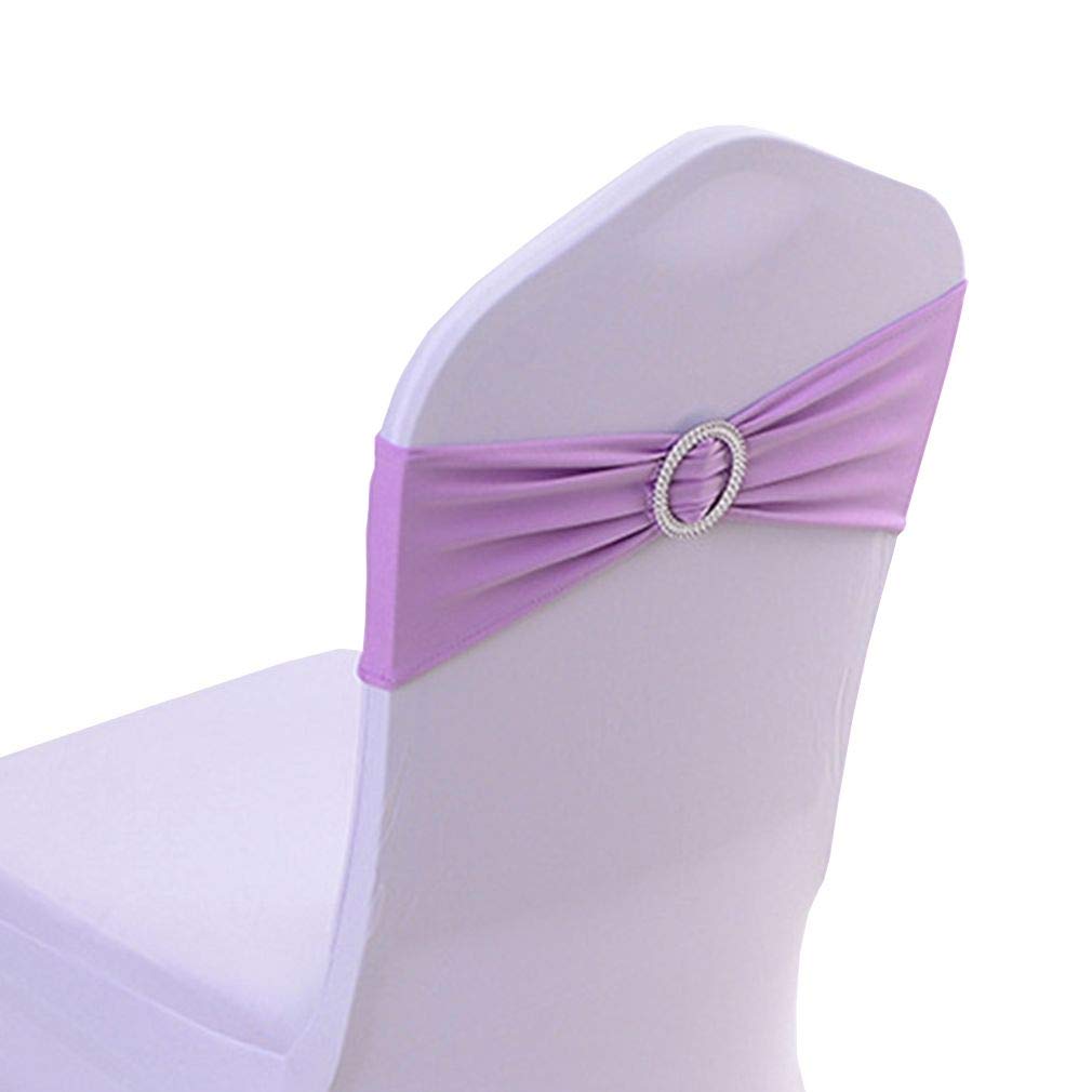 Xiang Ru Stretch Elastic Slider Chair Cover Band with Buckle Sash Bows for Party Wedding Event Light Purple 10 PCS 14CM (11.5")* 36CM (14.18")