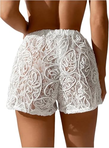 YELAIVP Women's Cover Up Shorts Hollow Out High Waist Bikini Bottoms Drawstring Beach Coverups Bathing Suit Swimsuit Bottom2