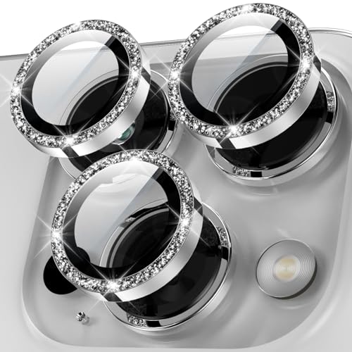 Image of YWXTW Designed for iPhone 15 Pro /iPhone 15 Pro Max Camera Lens Protector Bling, [New Glitter Design] Individual Metal Tempered Glass Camera Cover Accessories Case Friendly (Silver Titanium Glitter)
