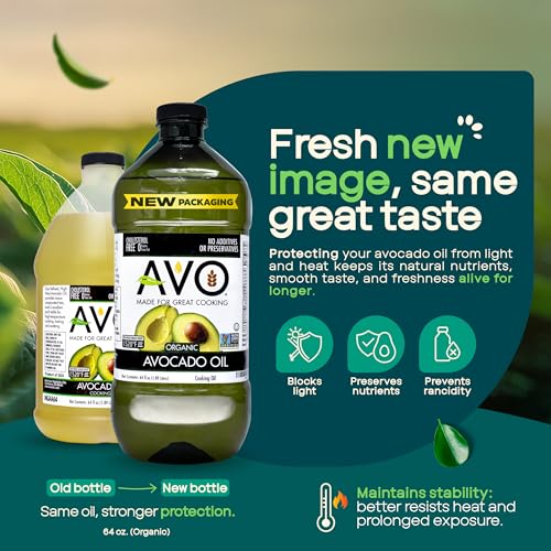 Image of AVO Organic Avocado Oil for Cooking, Frying, Baking, Salads, Vinaigrette, Marinades - General Organic Cooking Oil 64 Fl-oz (Half a Gallon), NO preservatives added, High Smoke Point 500F