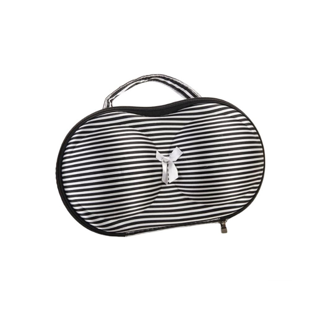 WOVEBIUS EVA Bra Storage Box Portable Underwear Organizer Zipper Closure Boxes Dormitory Closet Case with Handle Black White Stripe