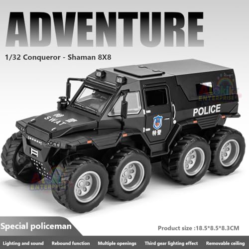 Image of Alokik Enterprise 8X8 Off-Road Refitted Model Adventure Suv Car 1 /24 Scale Monster Shaman Trucks Pickup Die-Cast Metal Model Cars With Sound And Light For Kids Age 3 Year And Up ?Black?
