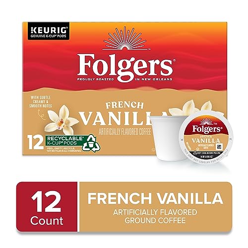 Image of Folgers French Vanilla Artificially Flavored Coffee, K-Cup Pods, 12 Count | Medium roast coffee, Genuine K-Cup pods made to brew with your Keurig coffee maker