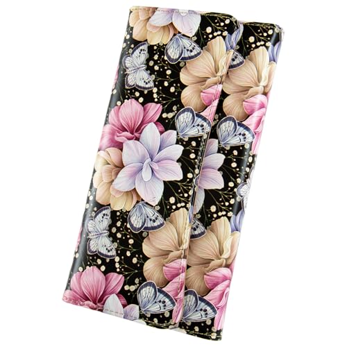 Image of Womens Wallet Leather RFID Blocking Trifold Ladies Purse long Clutch Credit Card Holder Phone Checkbook Organizer (Hydrangea Flowers Butterflies)