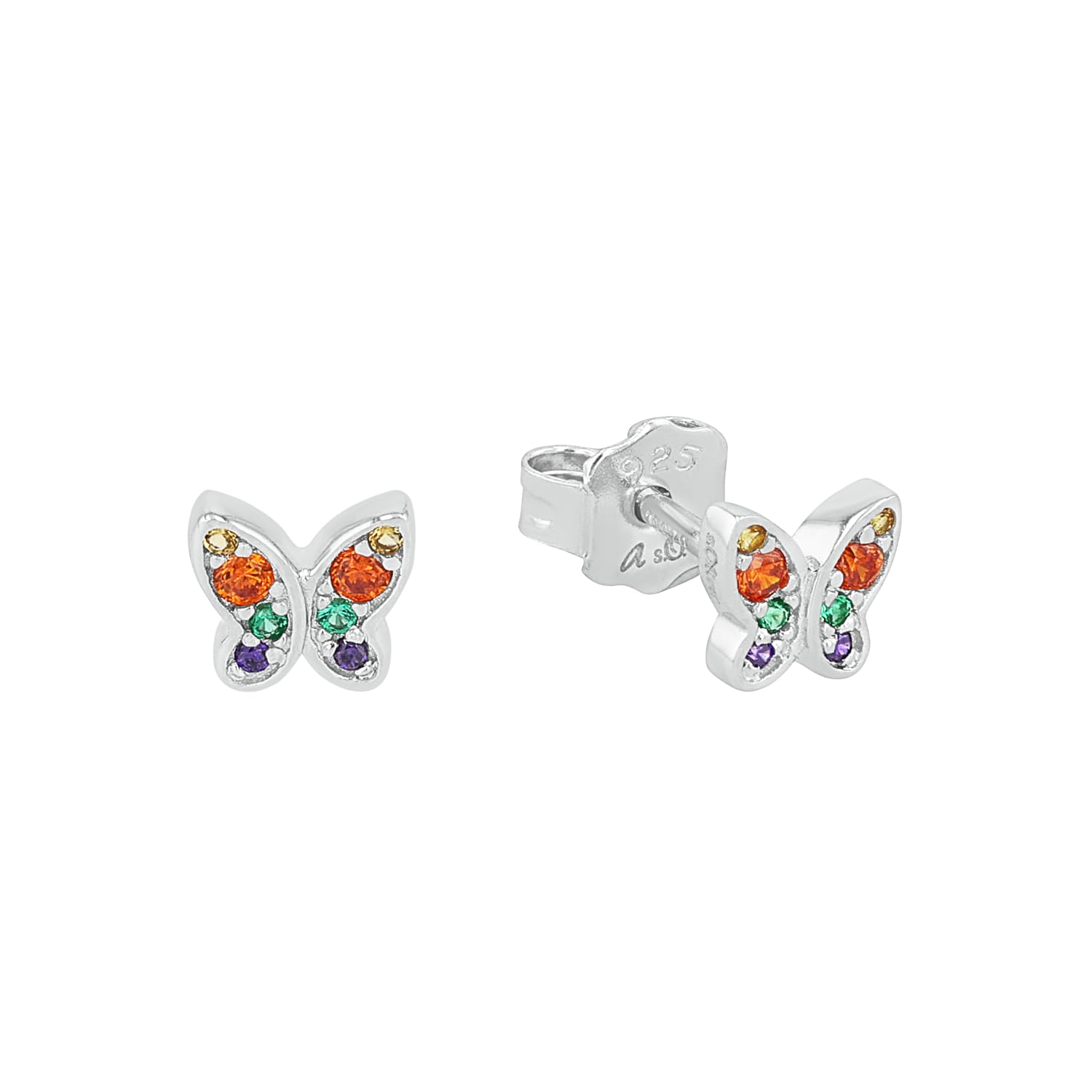 s.Oliver Orecchini a Perno in Argento 925 Gioielli da Orecchio per Bambine, con Zirconi Sintetici, 0.6 cm, Farfalla, in Confezione Regalo