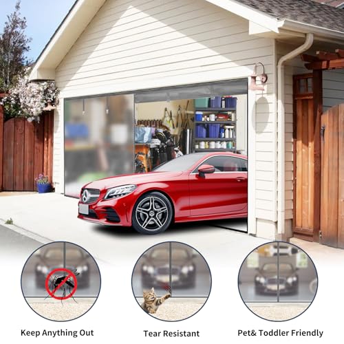 Image of Garage Door Screen for 1 Car Garage,9x7Ft Heavy Duty Magnetic Garage Screen,Durable Nylon Screen Door Mesh,Tear-Resistant, Pet and Kid Friendly Door Screen,Silver Grey