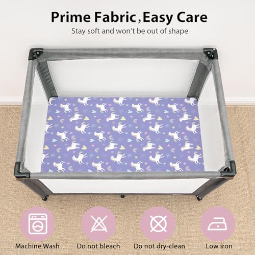 Image of Baby Mini Crib Sheets Girl, Portable 38 inchx26 inch Pack and Play Sheets Fitted for Playard and Pack N Play Mattress, 3-Pack Soft Microfiber Pink Purple Rainbow