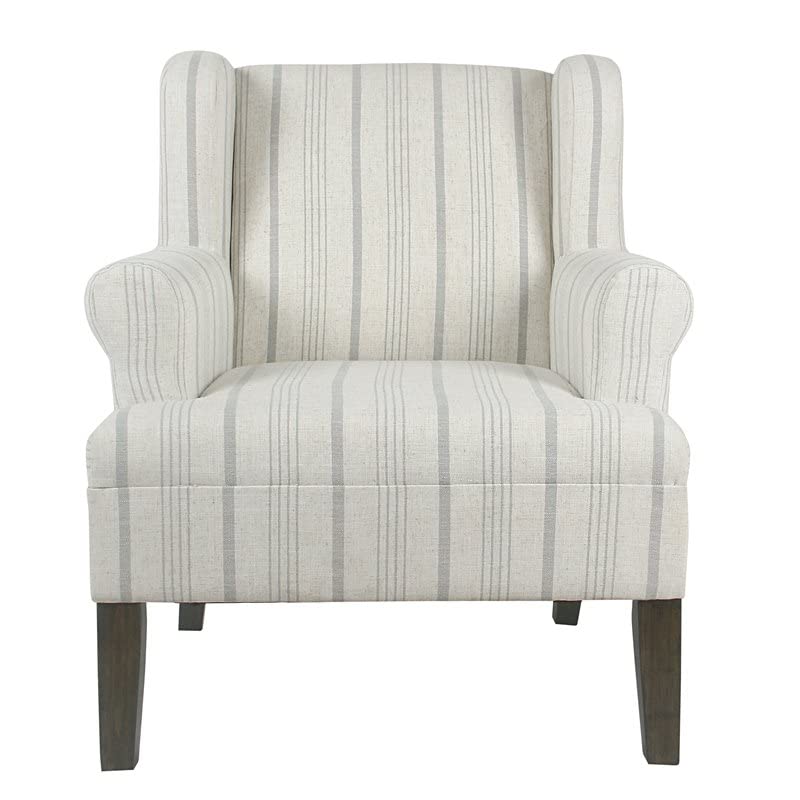 HomePop Emerson Wingback Accent Chair, Dove Grey Stripe Beachfront Decor