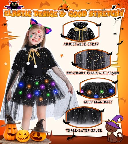 Disfraz de Gato Negro con Capa para Niñas con Luz LED miniatura 6