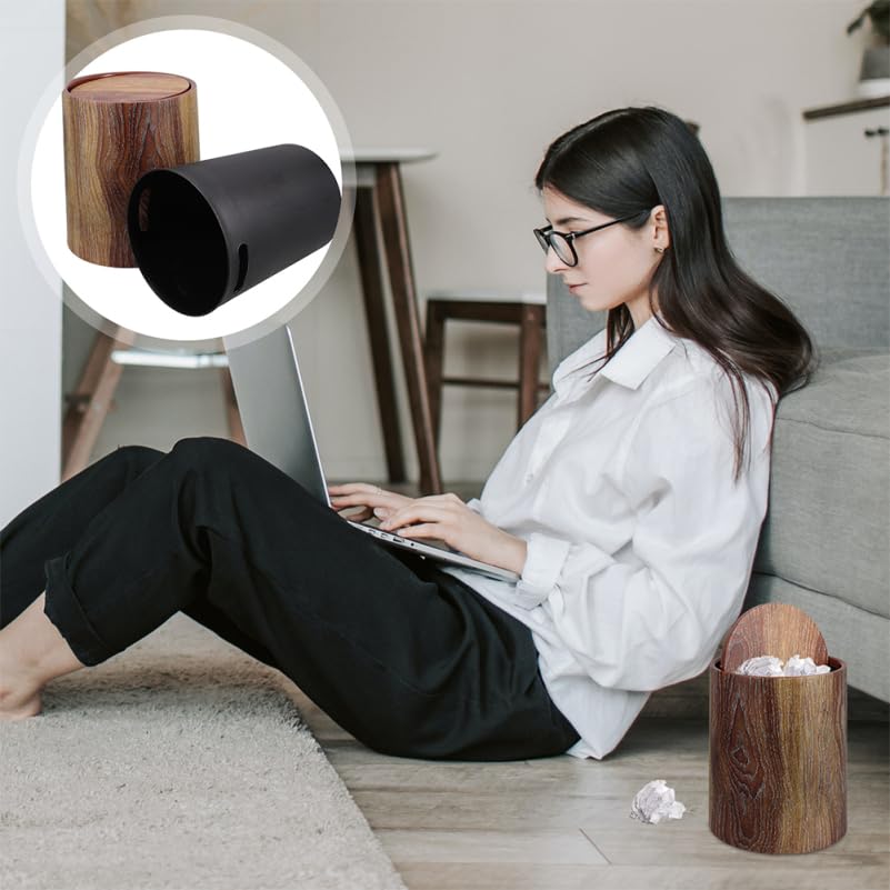 PRETYZOOM Bathroom Trash Can Garbage Container with Lid Imitation Wood Grain Trash Can Swing Lid Wastebasket Home Office Round Wastebasket